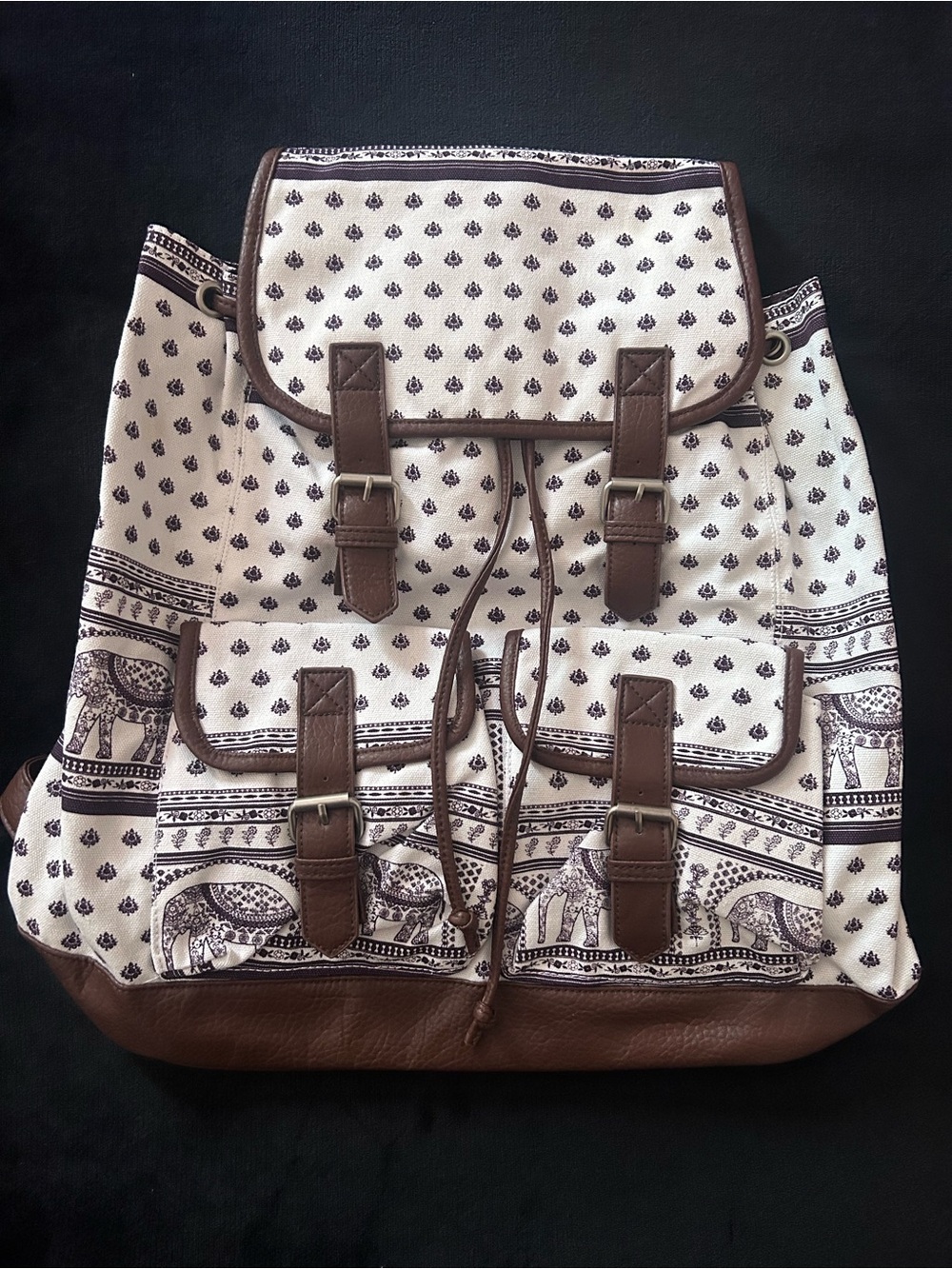 Empyre Boho Elephant Print Canvas Rucksack Backpack, Zumiez, NWT